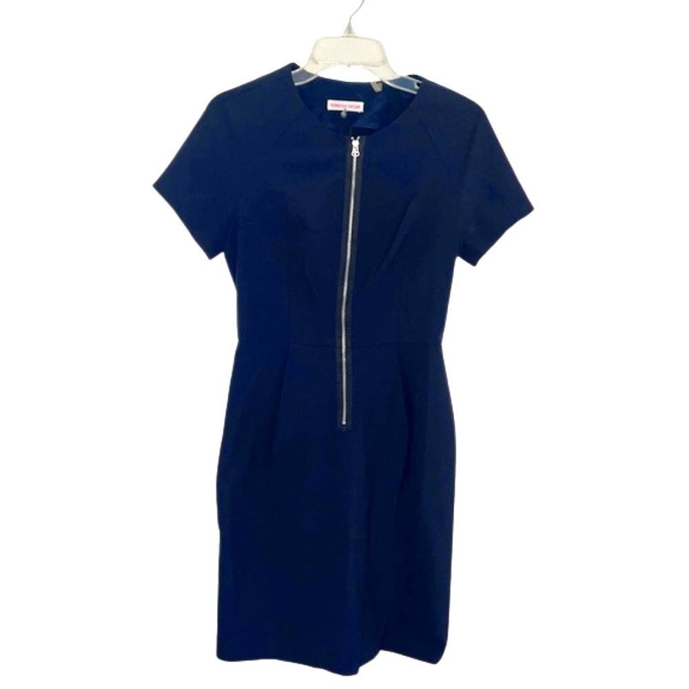 Rebecca Taylor 100% Silk Dark‎ Blue Short Sleeve Designer Sheath Dress Size 8